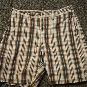 Men's Plaid Shorts - Black, Brown, and White